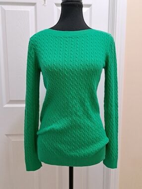Tommy Hilfiger Green Cable Knit Round Neck Sweater Womens Size Medium Colourful
